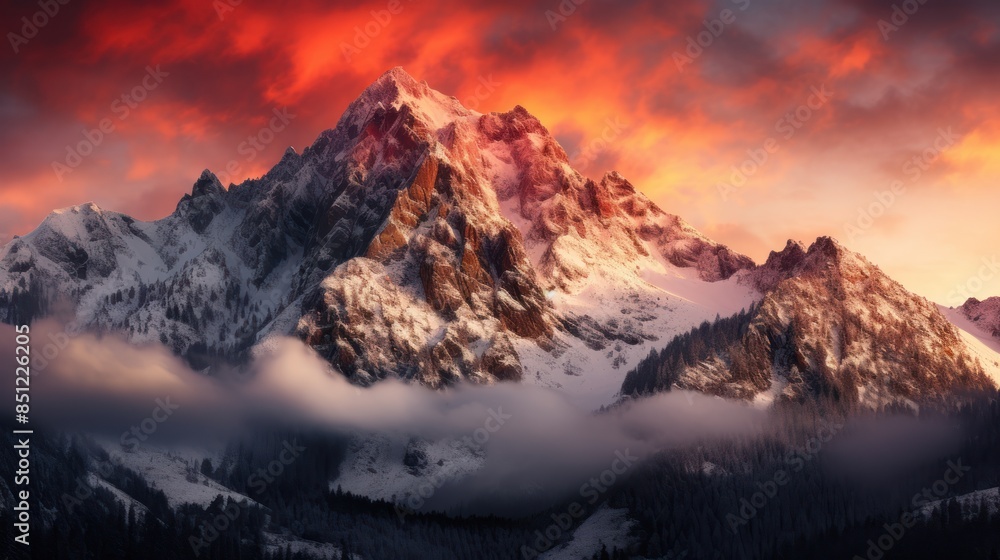 a majestic mountain range bathed in the warm hues of a fiery sunrise a majestic mountain range bathed in the warm hues of a fiery sunrise