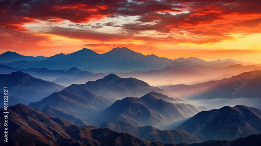 Obraz premium a majestic mountain range bathed in the warm hues of a fiery sunrise 