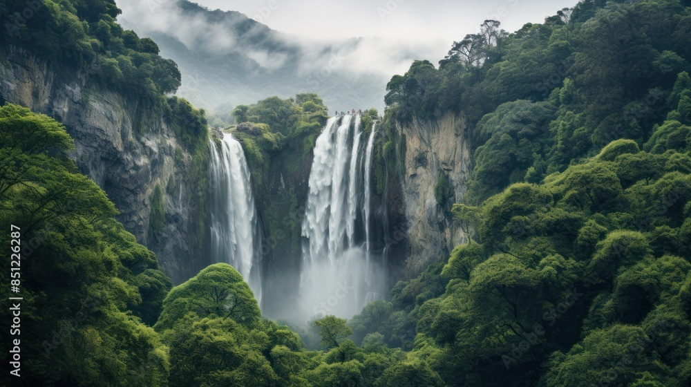 Fototapeta premium waterfall cascading down a verdant cliffside, 