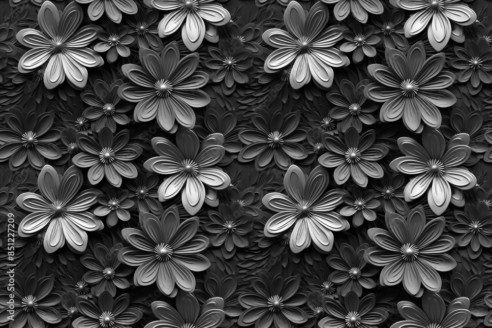 3D floral seamless pattern with black and white theme, ready for full-print pattern design 3D floral seamless pattern with black and white theme, ready for full-print pattern design