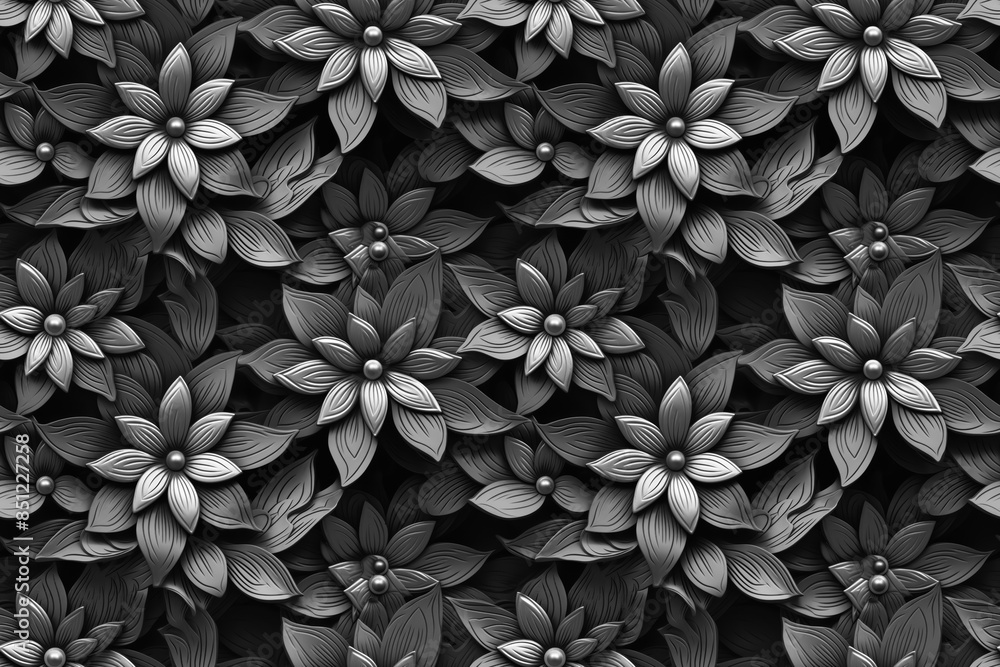 3D floral seamless pattern with black and white theme, ready for full-print pattern design 3D floral seamless pattern with black and white theme, ready for full-print pattern design