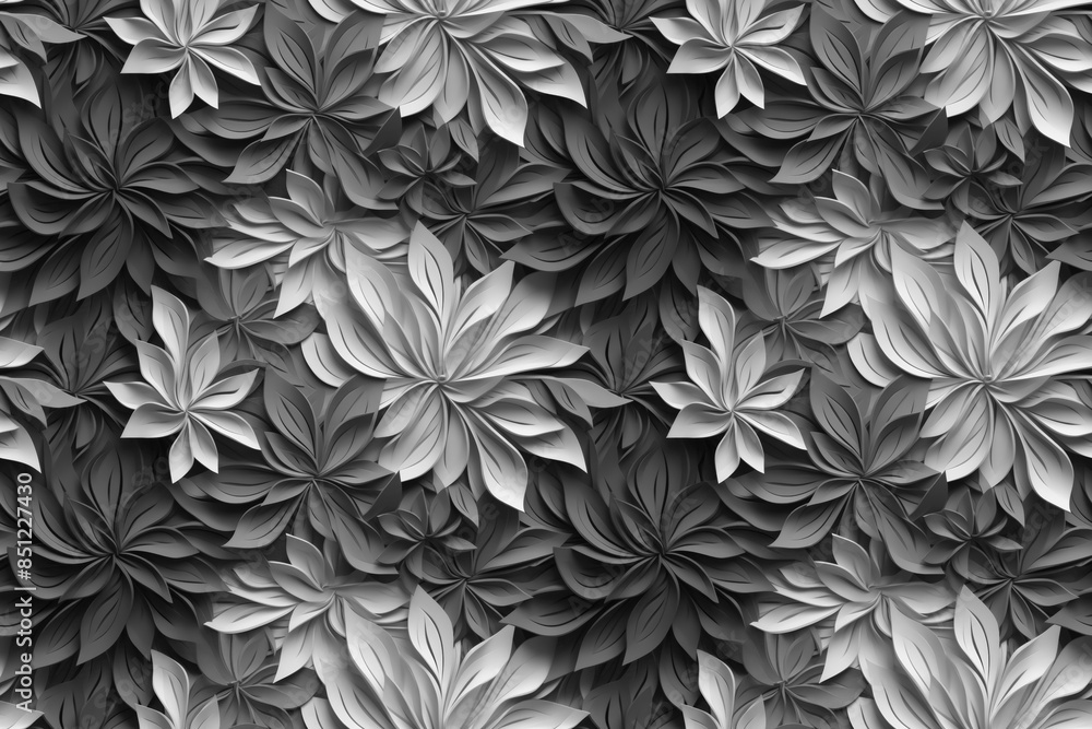 3D floral seamless pattern with black and white theme, ready for full-print pattern design 3D floral seamless pattern with black and white theme, ready for full-print pattern design