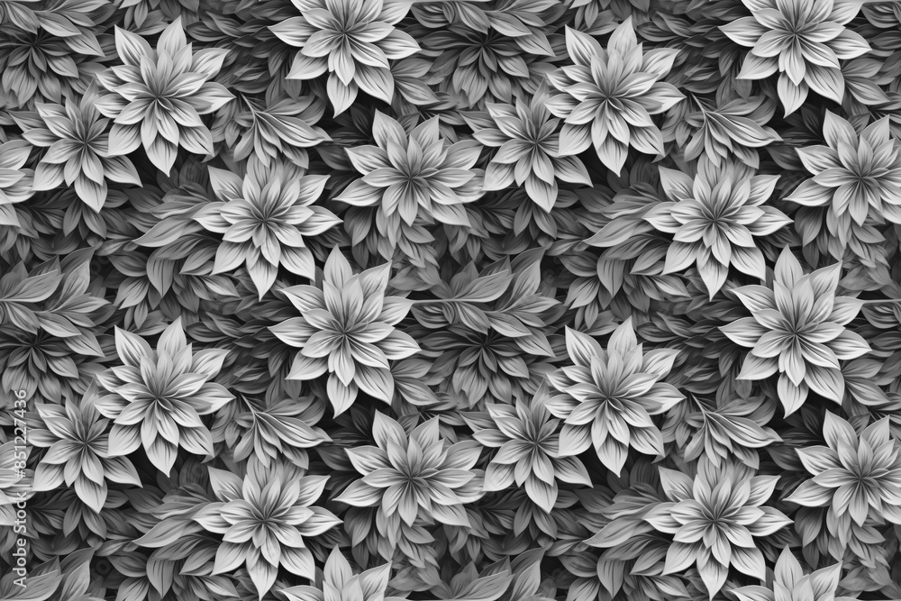 3D floral seamless pattern with black and white theme, ready for full-print pattern design 3D floral seamless pattern with black and white theme, ready for full-print pattern design