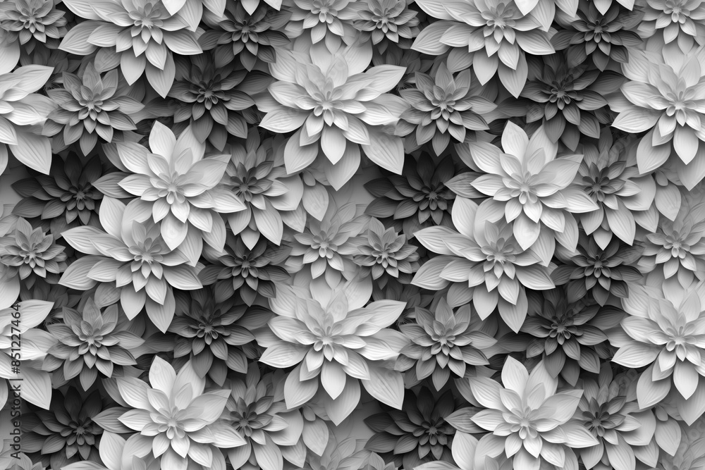 3D floral seamless pattern with black and white theme, ready for full-print pattern design 3D floral seamless pattern with black and white theme, ready for full-print pattern design