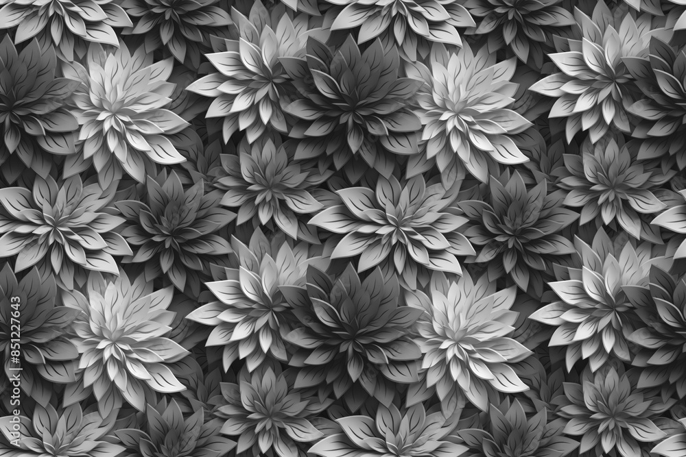 Obraz premium 3D floral seamless pattern with black and white theme, ready for full-print pattern design
