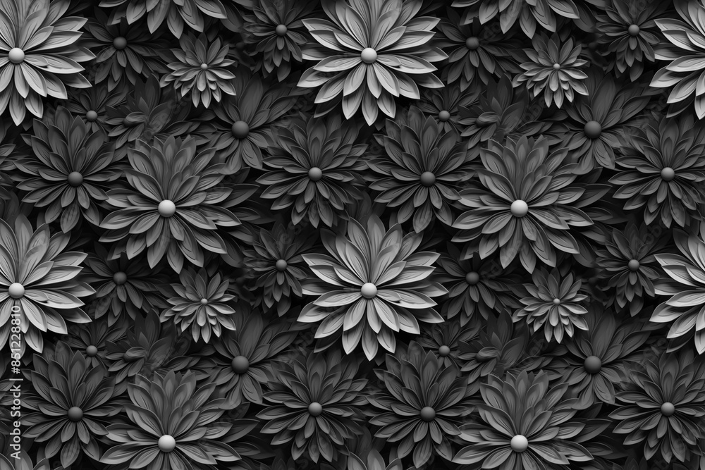 3D floral seamless pattern with black and white theme, ready for full-print pattern design 3D floral seamless pattern with black and white theme, ready for full-print pattern design