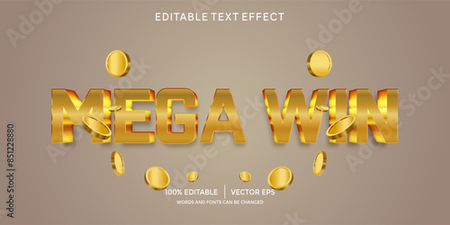 Editable vector MEGA WIN CASINO  text effect with modern style 3d design