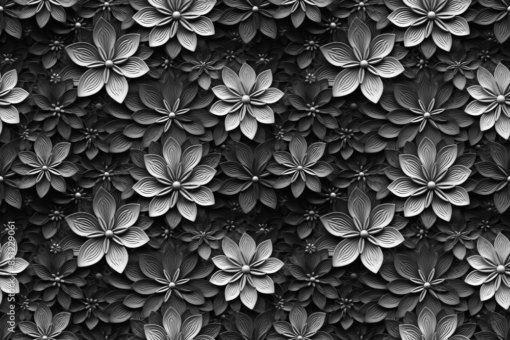 3D floral seamless pattern with black and white theme, ready for full-print pattern design 3D floral seamless pattern with black and white theme, ready for full-print pattern design