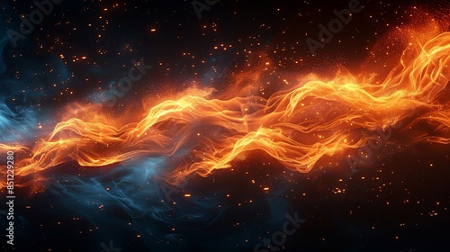 Dynamic composition of burnt orange flames against a dark background, representing passion and intensity, ideal for dramatic illustrations or fiery graphics. Abstract Backgrounds Illustration,