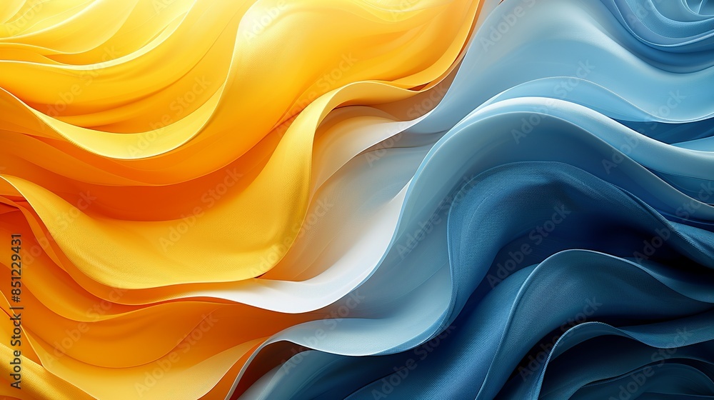 Obraz premium Abstract swirls of sunshine yellow and chambray blue, reminiscent of a summer breeze, adding a playful touch to children's illustrations or outdoor-themed designs. Abstract Backgrounds Illustration,