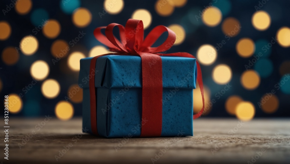 Obraz premium Christmas blue Gift on festive background with copy space.