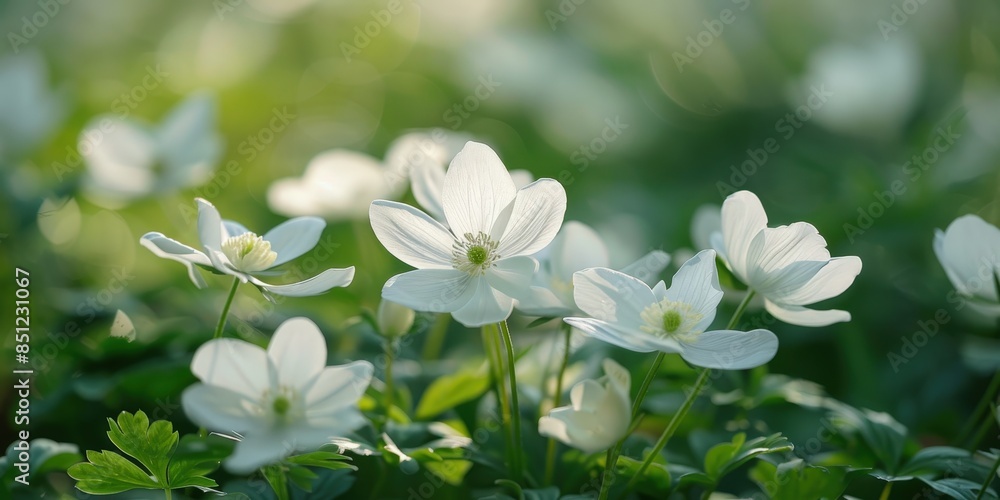 Delicate White Flowers in a Lush Green Meadow Delicate White Flowers in a Lush Green Meadow