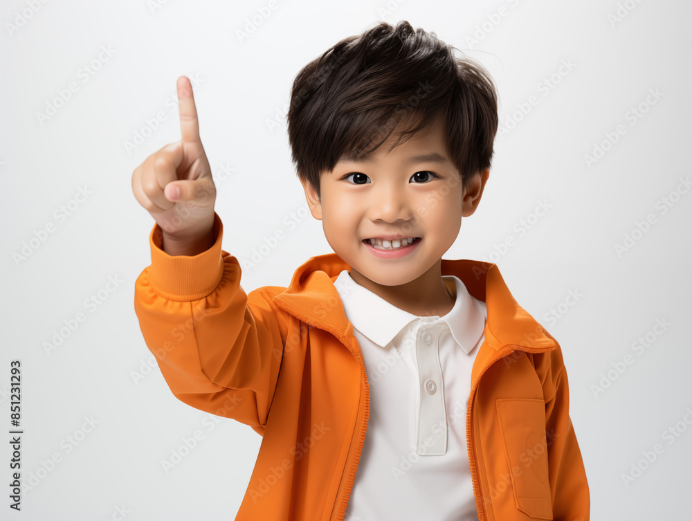 Portrait of an Asian kid wearing an orange outfit on an isolated background with copy space Portrait of an Asian kid wearing an orange outfit on an isolated background with copy space