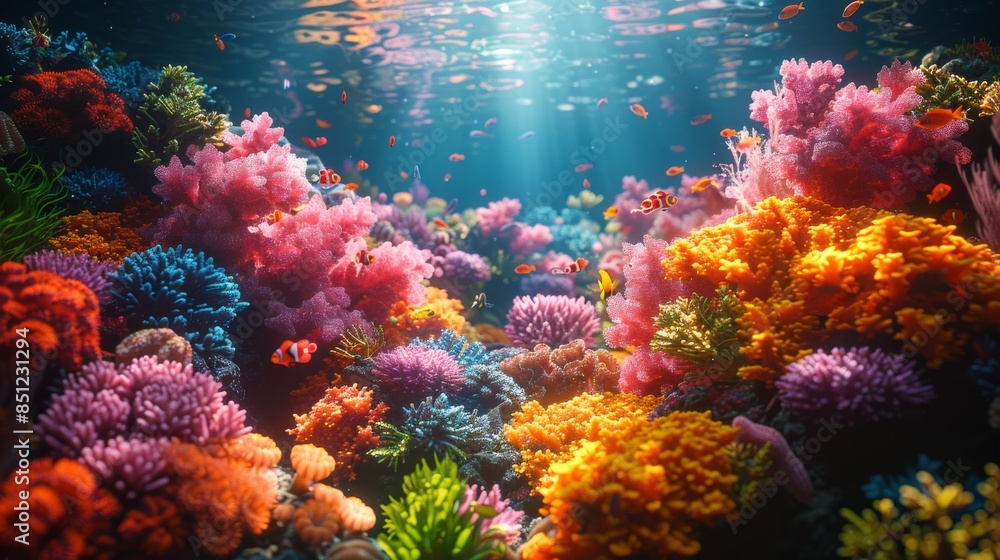 Fototapeta premium Vibrant Underwater Paradise: A Colorful Coral Reef