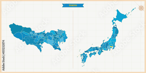 A Map highlighting Tokyo in the Japan Map, Tokyo and Japan modern map with Colorful Hi detailed Vector, geographical borders
