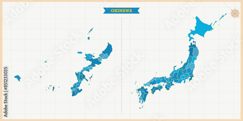 A Map highlighting Okinawa in the Japan Map, Okinawa and Japan modern map with Colorful Hi detailed Vector, geographical borders