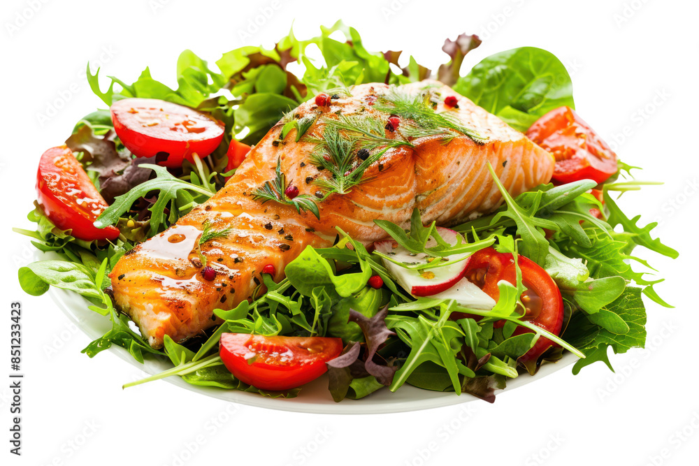 Salmon fillet fried to perfection. It has crispy skin and soft, juicy meat. Isolated on a white background. Salmon fillet fried to perfection. It has crispy skin and soft, juicy meat. Isolated on a white background.