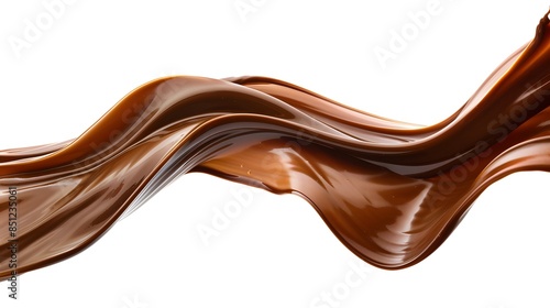 Abstract flowing chocolate wave on white background; rich brown curves create mesmerizing pattern