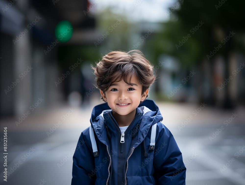 Portrait of an Asian kid wearing a blue outfit on an isolated background with copy space Portrait of an Asian kid wearing a blue outfit on an isolated background with copy space