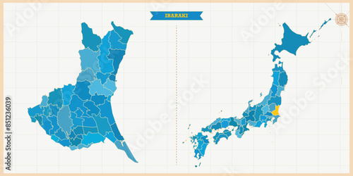 A Map highlighting Ibaraki in the Japan Map, Ibaraki and Japan modern map with Colorful Hi detailed Vector, geographical borders