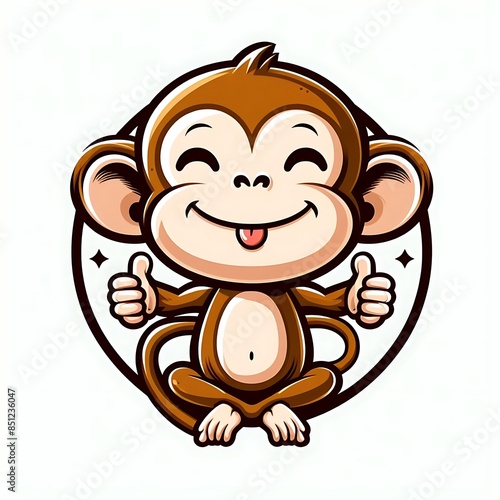 A cartoon monkey design colours drawing graphic with tongue out and thumbs up eyecatching Artistic highquality.
