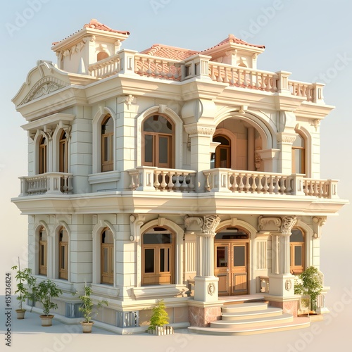Classic Two Story White Mansion Architectural Design © Adobe Contributor