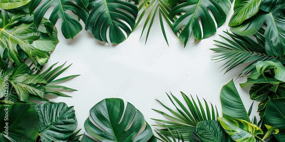 Tropical Leaves Frame with White Background Tropical Leaves Frame with White Background
