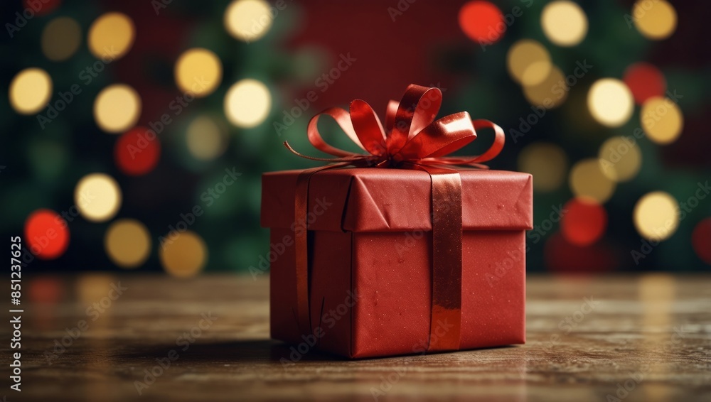 Christmas red Gift on festive background with copy space. Christmas red Gift on festive background with copy space.