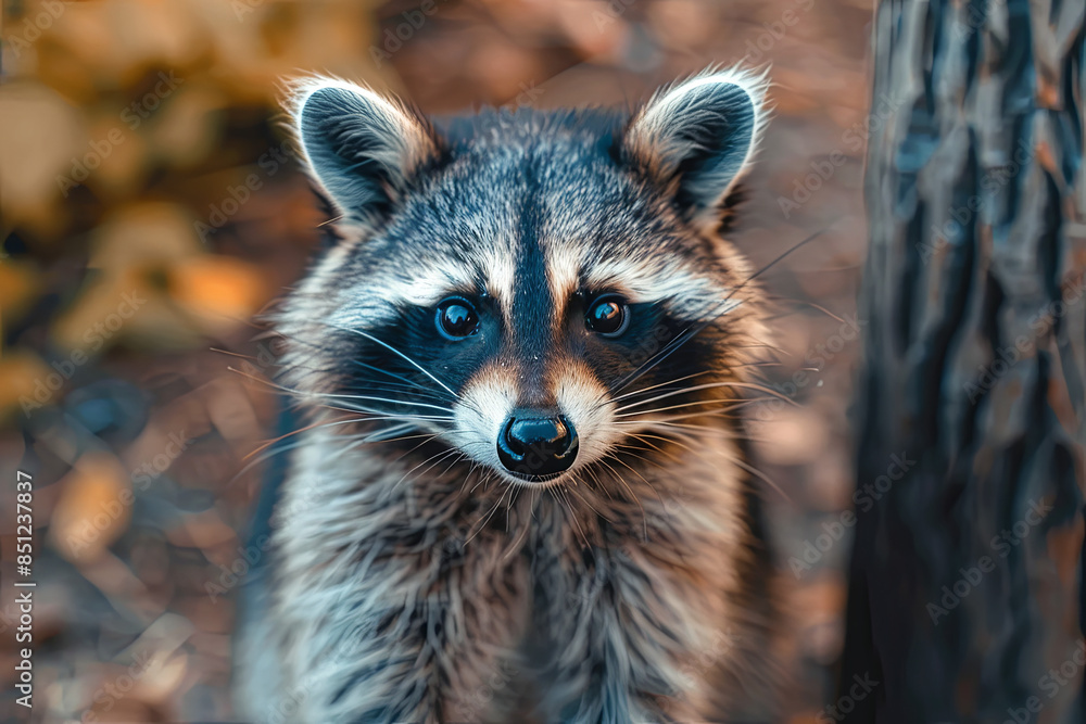Charming portrait of a cute and expressive raccoon, capturing the animal's playful and mischievous nature Charming portrait of a cute and expressive raccoon, capturing the animal's playful and mischievous nature