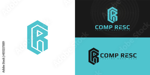 Abstract initial hexagon letters CR or RC logo in blue color isolated on multiple background colors. The logo is suitable for cyber security logo vector design illustration inspiration templates.