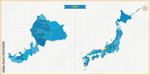 A Map highlighting Fukui in the Japan Map, Fukui and Japan modern map with Colorful Hi detailed Vector, geographical borders