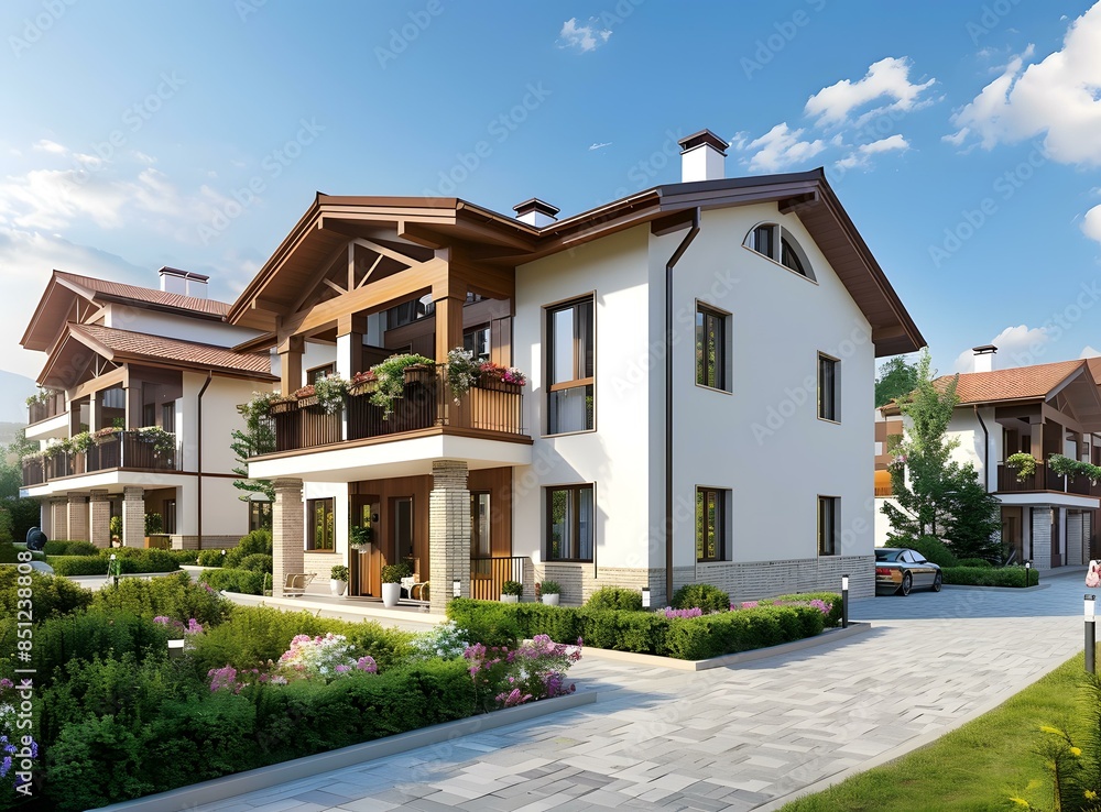 Modern House with Balcony and Lush Greenery Modern House with Balcony and Lush Greenery