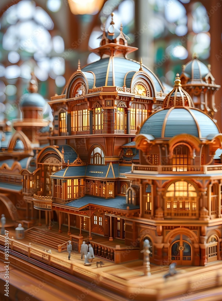 Obraz premium Exquisite retro European style wooden house model