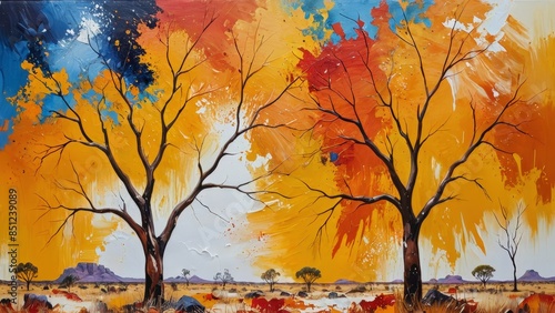 Abstract Landscape Painting with Two Trees.