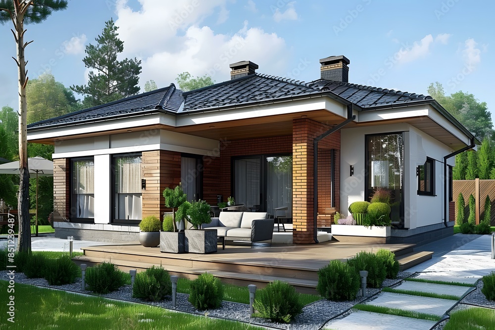 Modern one story house with terrace Modern one story house with terrace