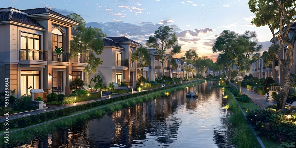 Obraz premium Canal Homes at Sunset