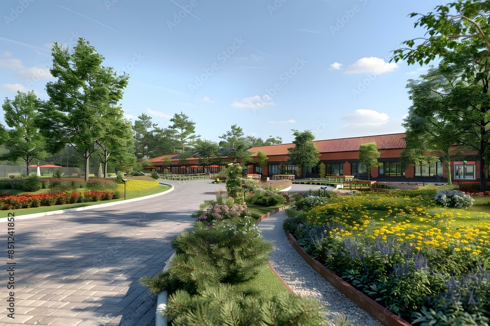 Courtyard with a garden and a flower bed Courtyard with a garden and a flower bed