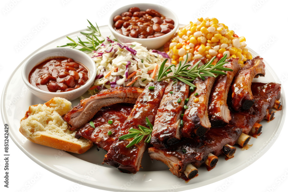 Close-up of pork ribs grilled until crispy and soft on the inside. Isolated on a white background Close-up of pork ribs grilled until crispy and soft on the inside. Isolated on a white background