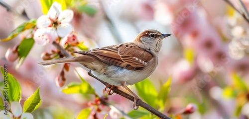Spring scene with a nightingale on a flowering tree. Sharp, vibrant, and detailed. © Zaitoon