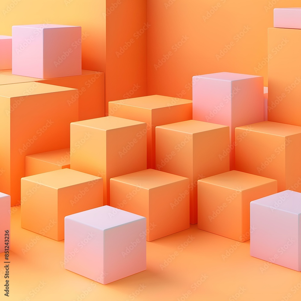 Fototapeta premium Pink and orange abstract background with cubes