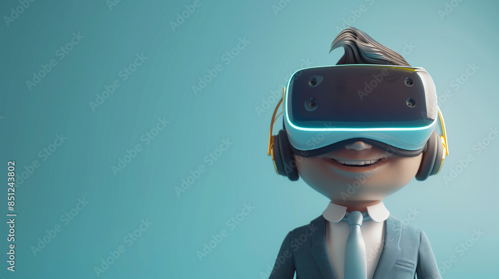 3d business person in a suit using a VR headset 3d business person in a suit using a VR headset