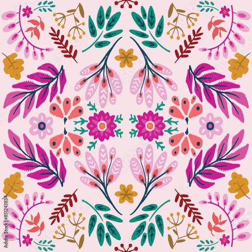 pattern is traditional local fabric design featuring floral and foliage motifs in continuous ikat patterns.  the background is beautifully shaded in tones of pink, suitable for fashion. sweet color.