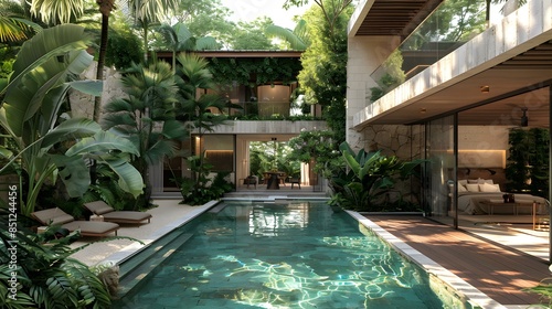 Wallpaper Mural Tropical Modern House with Pool and Lush Greenery Torontodigital.ca