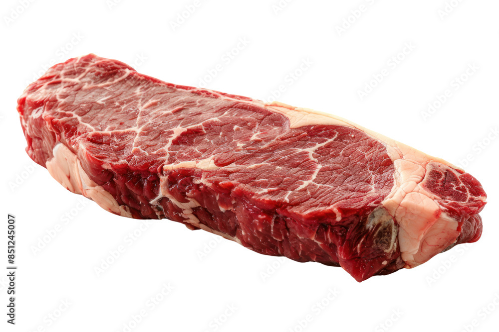 Fototapeta premium Close-up of a raw ribeye steak with the marbling beautifully displayed. Isolated on a white background