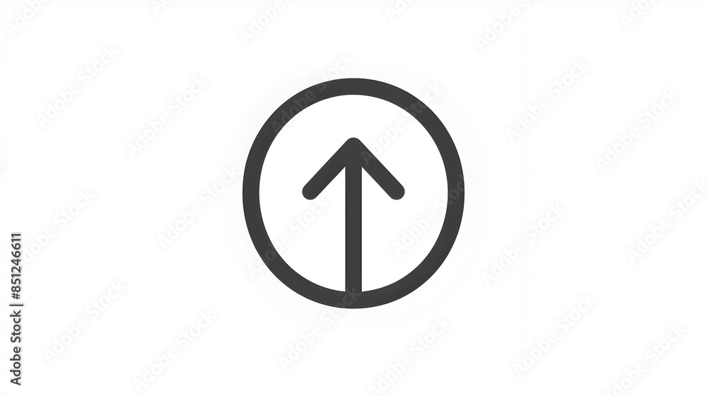 Crisp Upward Arrow Inside Circle with Thin Monochrome Lines on White Background Crisp Upward Arrow Inside Circle with Thin Monochrome Lines on White Background