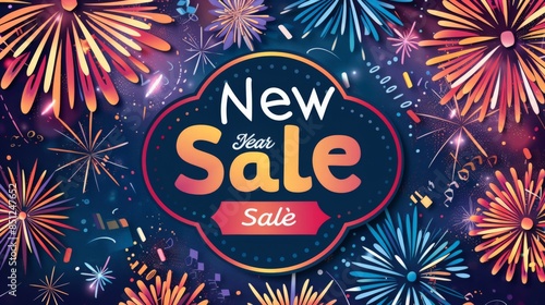 New Year Sale with Fireworks Background