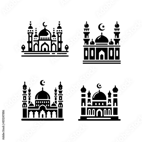 islamic mosque icon - black on white background (artwork 2)