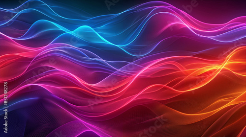 Beautiful colorful pattern of wave wymphony on dark background, AI generative