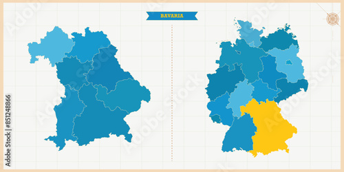 A Map highlighting Bavaria in the Germany Map, Bavaria and Germany modern map with Colorful Hi detailed Vector, geographical borders