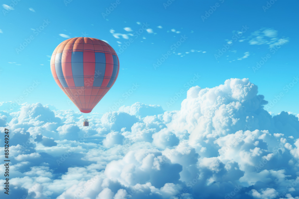 Naklejka premium colorful hot air balloon flying in the blue sky with cloud backgrounds